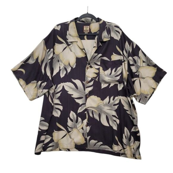 Tommy Bahama Other - Tommy Bahama Shirt Men XXL Black Beige Floral Palm Hawaiian 100% Silk Button